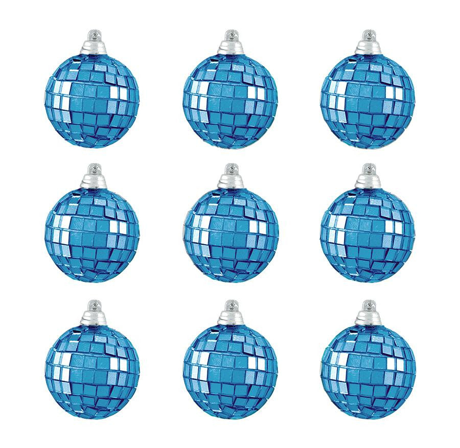 9ct Ocean Blue Mirrored Glass Disco Ball Christmas Ornaments 2.5" (60mm)