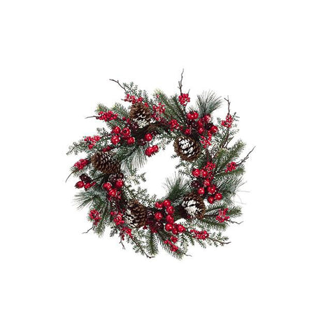 24" Iced Cranberry, Red Berry and Pine Cone Artificial Christmas Wreath - Unlit