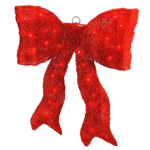 18" Lighted Sparkling Red Whimsical Sisal Bow Christmas Yard Art Decoration