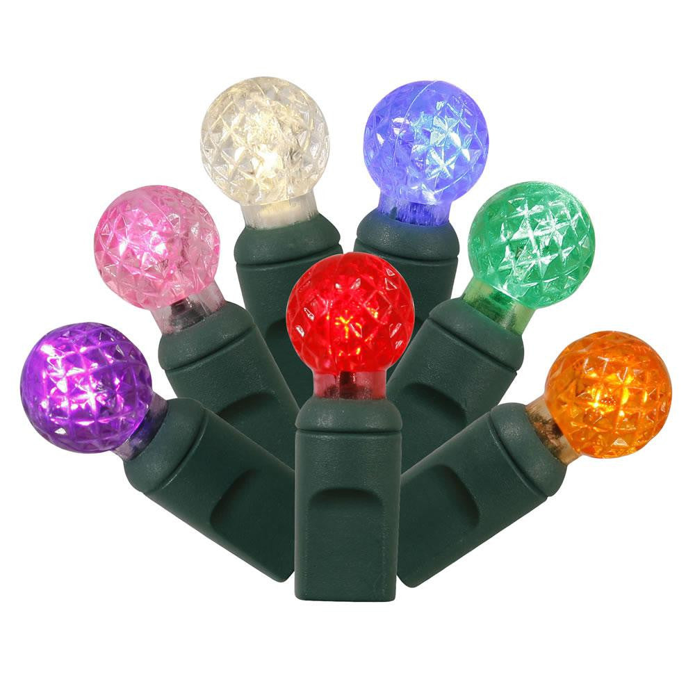 Set of 100 Multi-Colored LED G12 Berry Christmas Lights 4" Spacing - Green Wire