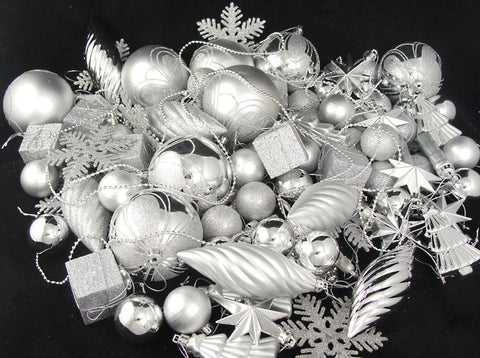 125-Piece Club Pack of Shatterproof Silver Splendor Christmas Ornaments