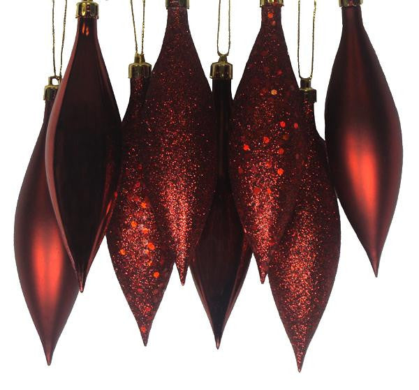 8ct Burgundy and Red Shatterproof 4-Finish Finial Drop Christmas Ornaments 5.5"