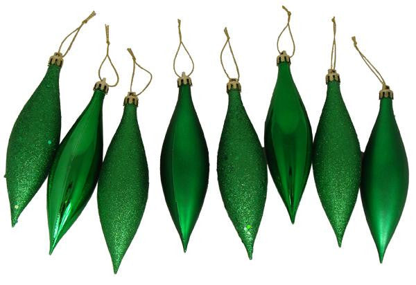 8ct Xmas Green Shatterproof 4-Finish Finial Drop Christmas Ornaments 5.5"