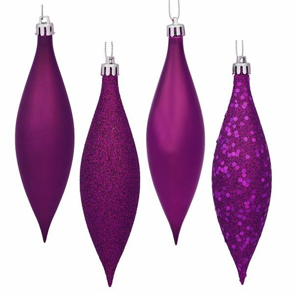 8ct Magenta Shatterproof 4-Finish Finial Drop Christmas Ornaments 5.5"