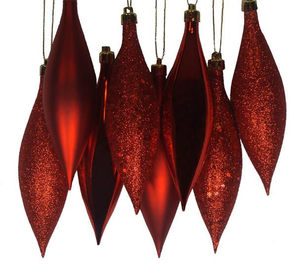 8ct Red Hot Shatterproof 4-Finish Finial Drop Christmas Ornaments 5.5"