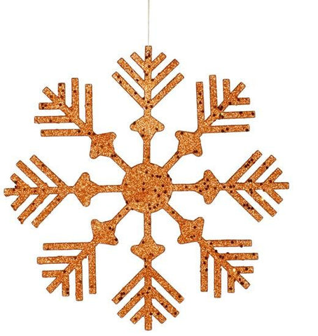 Burnt Orange Glitter Drenched Snowflake Christmas Ornament 12"