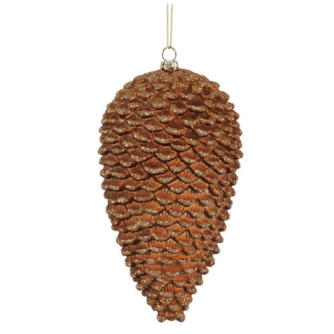 Copper Brown Glitter Matte Shatterproof Pine Cone Christmas Ornament 7"