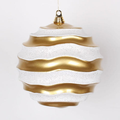 Gold and White Glitter Wave Shatterproof Christmas Ball Ornament 10" (250mm)