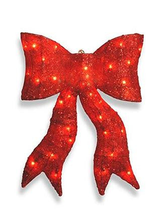 24" Lighted Shimmering Red Whimsical Sisal Bow Christmas Yard Art Decoration