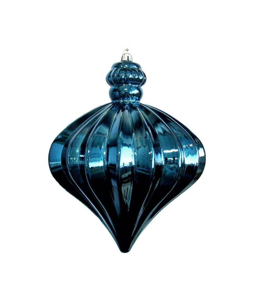 Shiny Sea Blue Shatterproof Christmas Onion Ornament 5.5" (140mm)