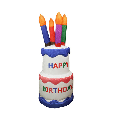 4' Inflatable Lighted Happy Birthday Cake Yard Art Decoration