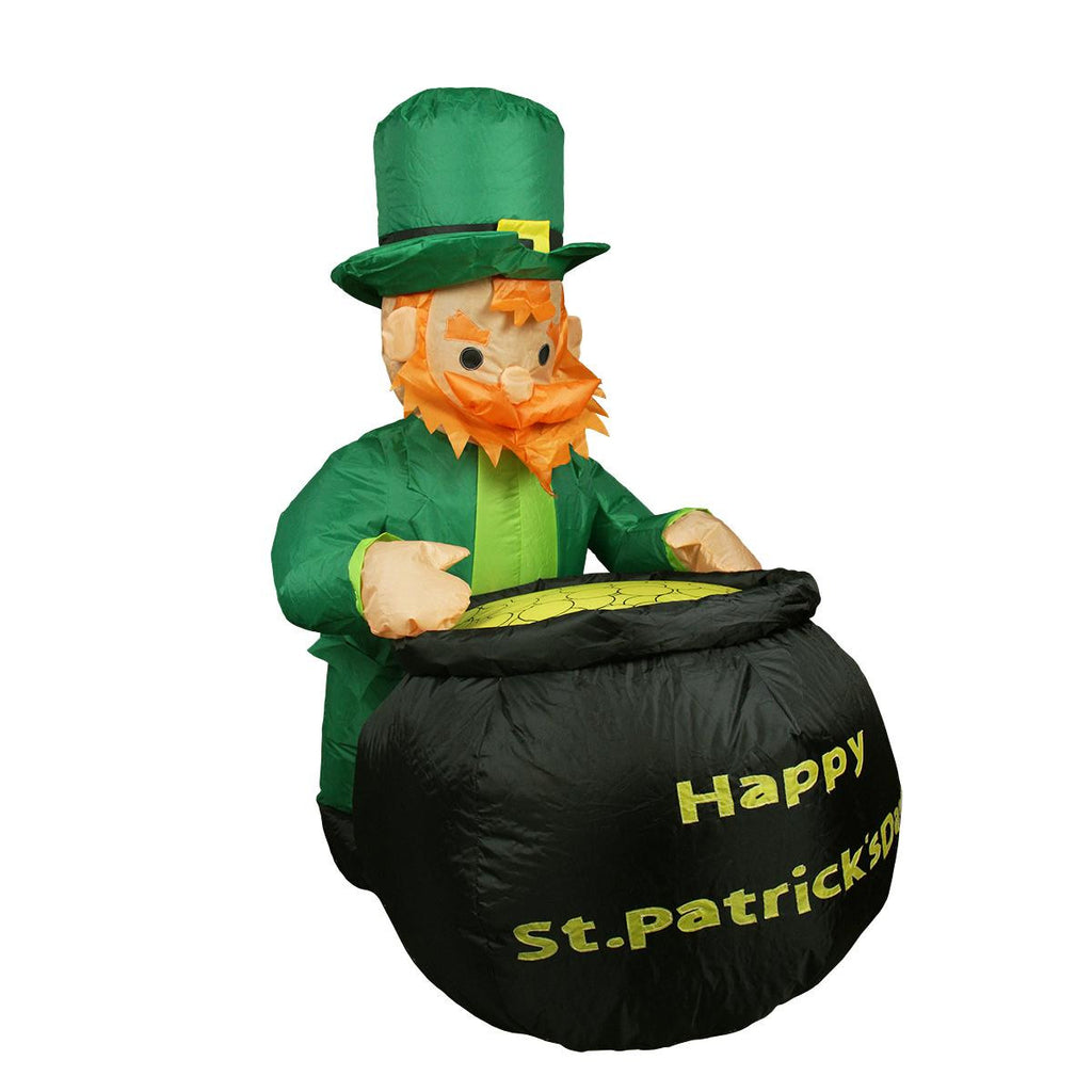 4' Inflatable Lighted Leprechaun with Pot of Gold St. Patrick's Day Yard Art Decoration