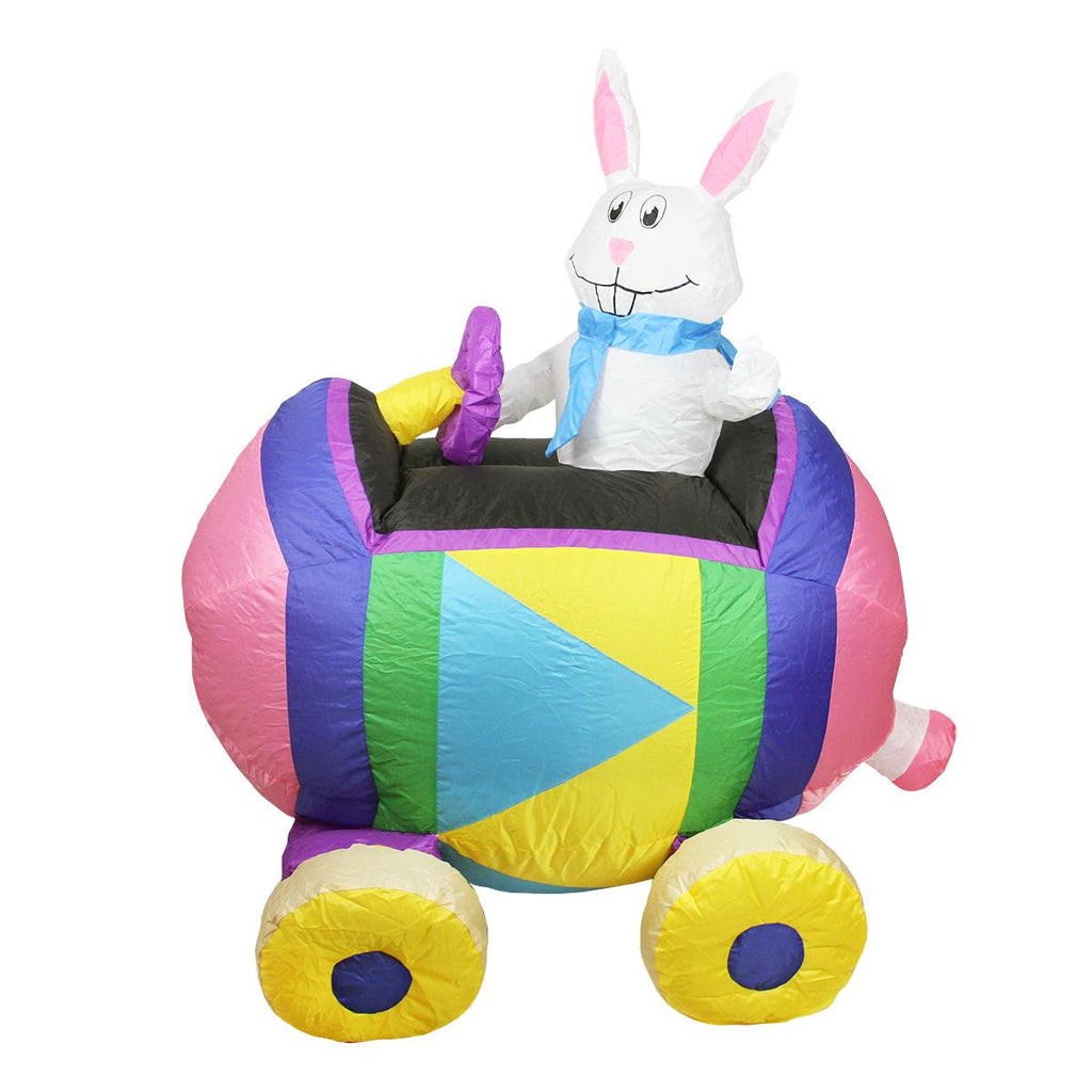 4' Inflatable Eater Bunny Driving an Egg Car Yard Art Decoration