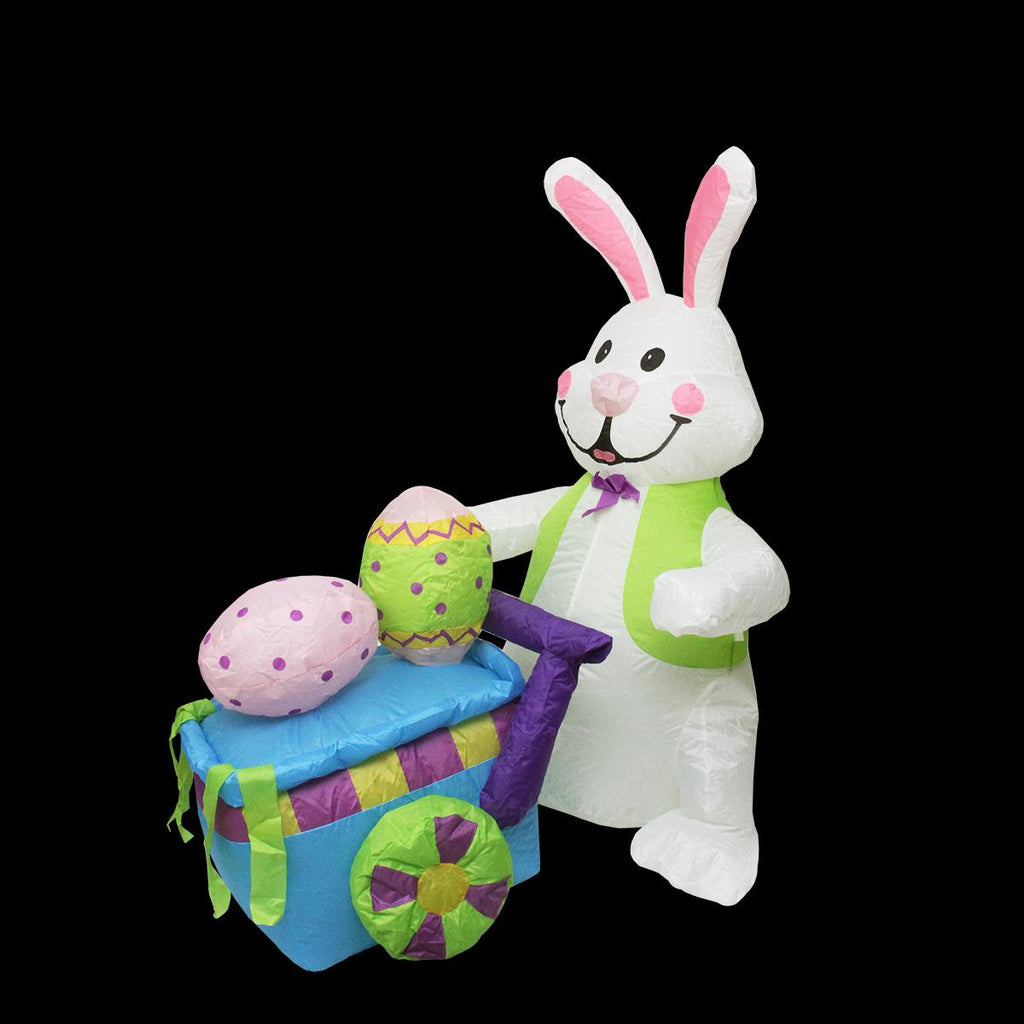 4' Inflatable Lighted Easter Bunny with Push Cart Yard Art Decoration