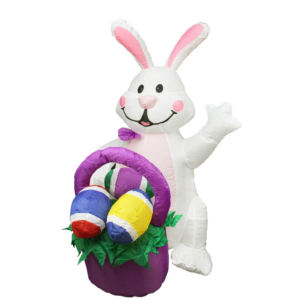 4' Inflatable Lighted Easter Bunny with Basket Yard Art Decoration