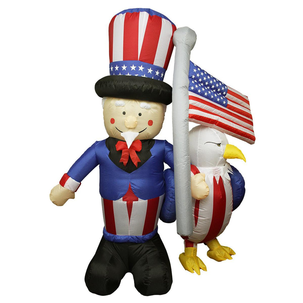 6' Inflatable Lighted Uncle Sam with American Flag and Eagle Yard Art Decoration