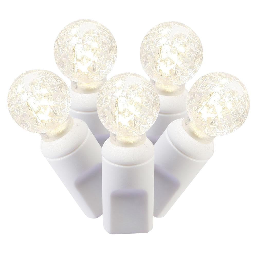 Set of 100 Warm White Commercial Grade LED G12 Berry Christmas Lights - White Wire