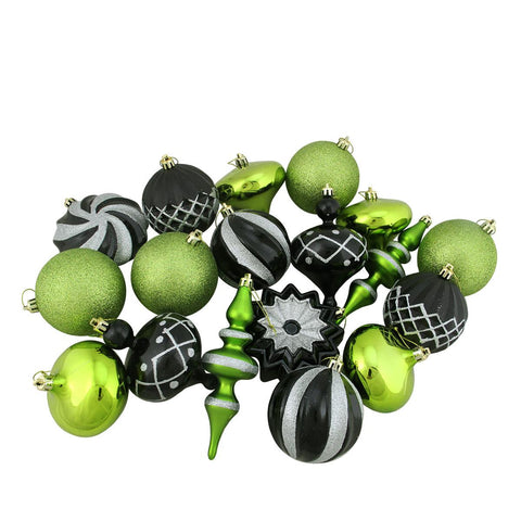 18ct Lime Green and Black Finial, Ball, and Onion Shatterproof Ornaments 3"-6"