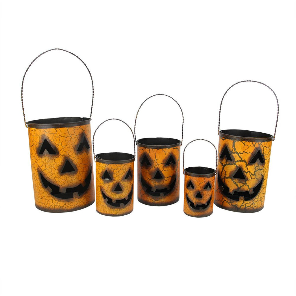 Set of 5 Nesting Luminary Jack-O-Lantern Pumpkin Halloween Container Baskets