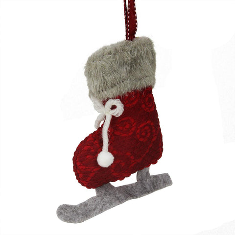 5.5" Red and Gray Plush Knit Ice Skate Christmas Ornament