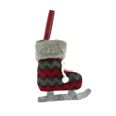 5.5" Red and Black Chevron Plush Knit Ice Skate Christmas Ornament