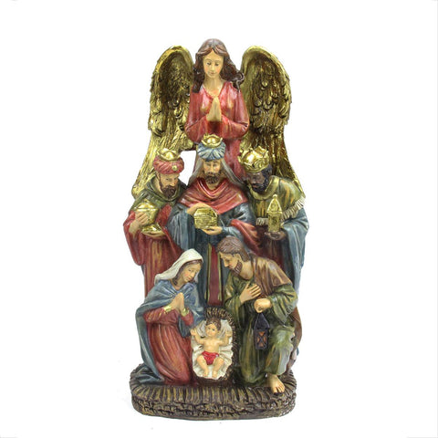 18" Traditional Holy Family, Wisemen and Angel Religious Nativity Statue