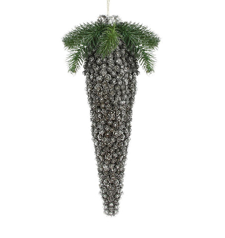 Sparkling Silver Rustic Pine Cone Commercial Sized Christmas Ornament 16.5"