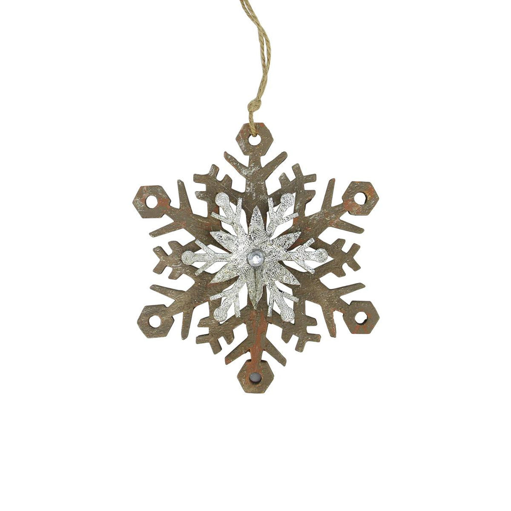 6.75" Brown and Silver Country Rustic Snowflake Christmas Ornament