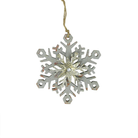 6.75" Gray and Silver Country Rustic Snowflake Christmas Ornament