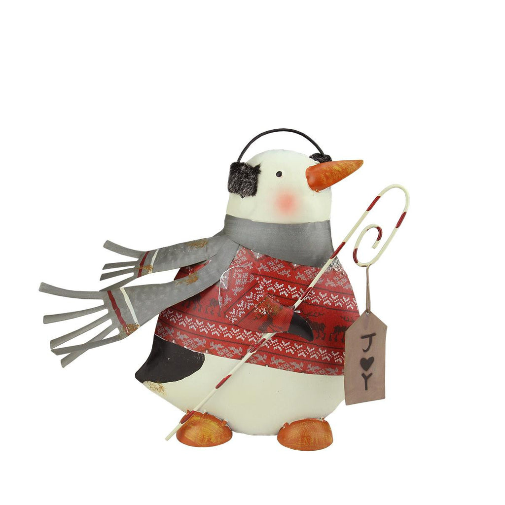 12" Penguin in Red Sweater with Candy Cane "Joy" Sign Christmas Decoration