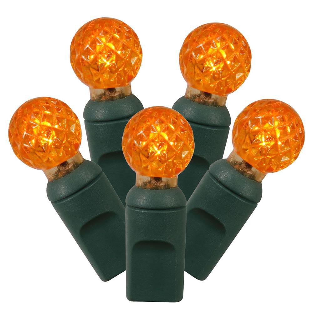 Set of 100 Orange LED G12 Berry Christmas Lights 4" Spacing - Green Wire