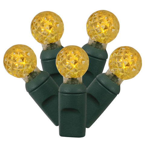 Set of 100 Yellow LED G12 Berry Christmas Lights 4" Spacing - Green Wire