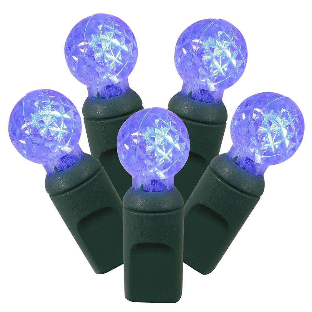 Set of 100 Blue LED G12 Berry Christmas Lights 4" Spacing - Green Wire