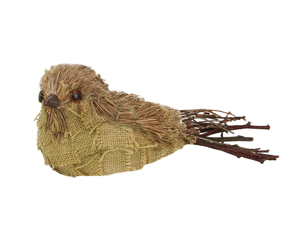 10.5" Rustic Brown Sisal and Burlap Easter Bird Spring Figure