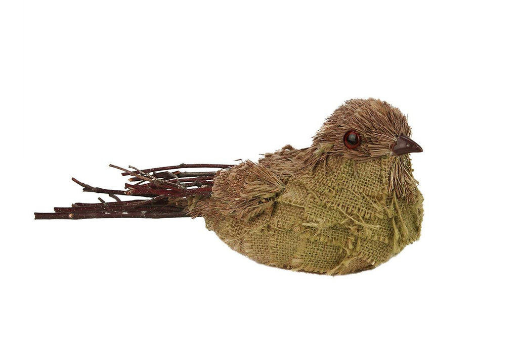 10.5" Rustic Brown Sisal and Burlap Easter Bird Spring Figure