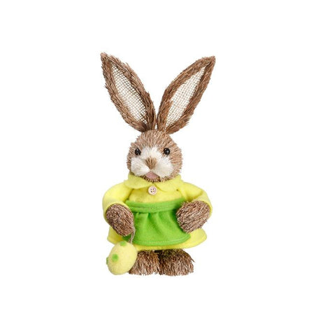 11.75" Rustic Brown Sisal Mrs. Easter Bunny Rabbit with Egg Spring Figure