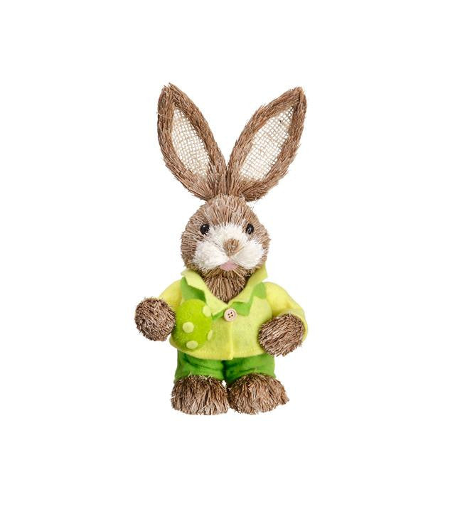 11.75" Rustic Brown Sisal Mr. Easter Bunny Rabbit with Egg Spring Figure