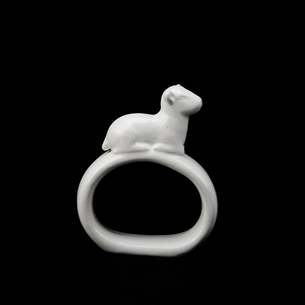 2.75" White Ceramic Napkin Ring Spring Table Decoration with Easter Lamb