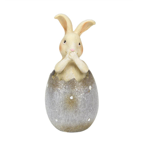 5.25" Bunny Rabbit Inside of Purple Polka Dot Easter Egg Spring Decoration Figurine