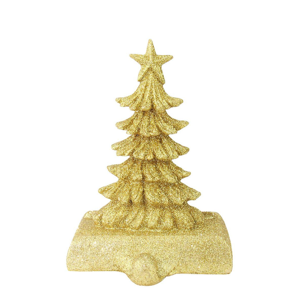 6.75" Gold Glitter Embellished Christmas Tree Holiday Stocking Holder