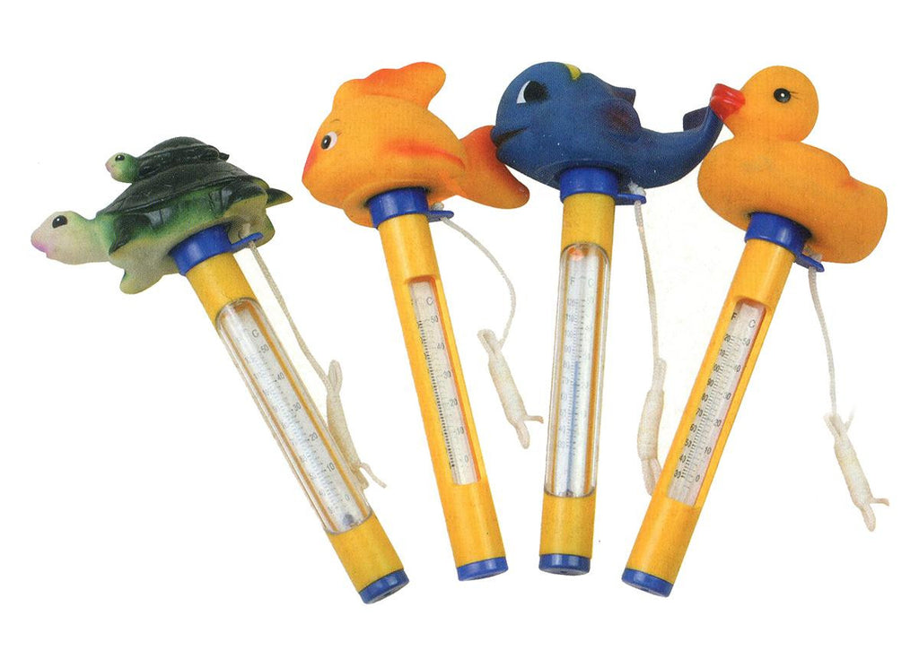 Set of 4 Yellow Floating Animal Swimming Pool Thermometers with Cords