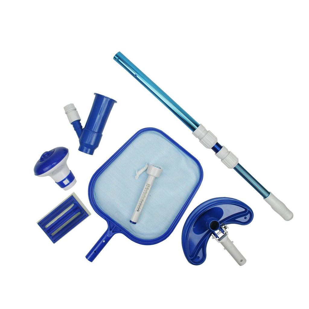 6-Piece Swimming Pool Kit - Vacuum, Pole, Thermometer, Scrubber, Skimmer, and Chlorine Dispenser