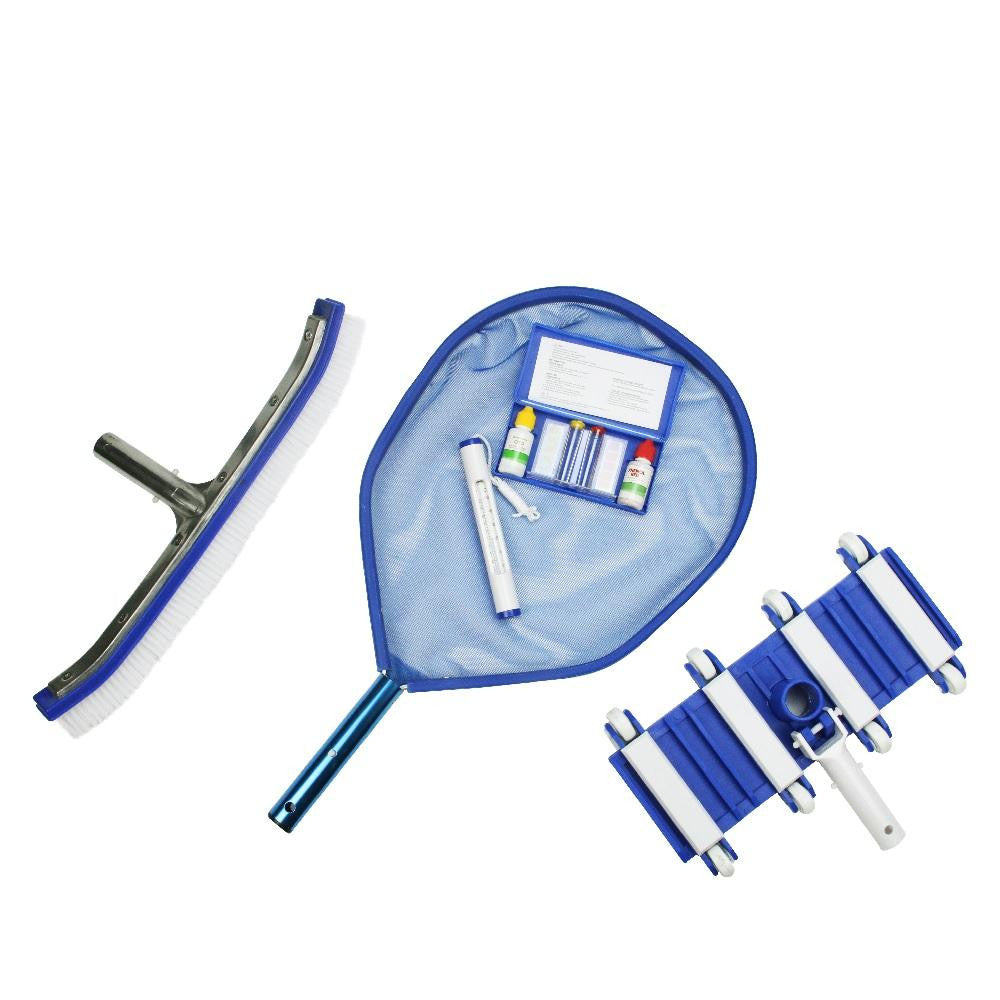 5-Piece Deluxe Swimming Pool Kit - Vacuum, Leaf Skimmer, Wall Brush, Thermometer and Test Kit