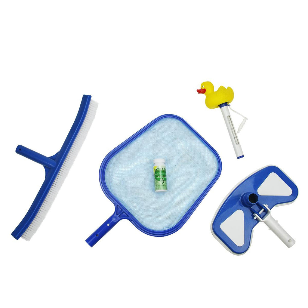 5-Piece Deluxe Swimming Pool Kit - Vacuum, Leaf Skimmer, Brush, Duck Thermometer and Test Strips