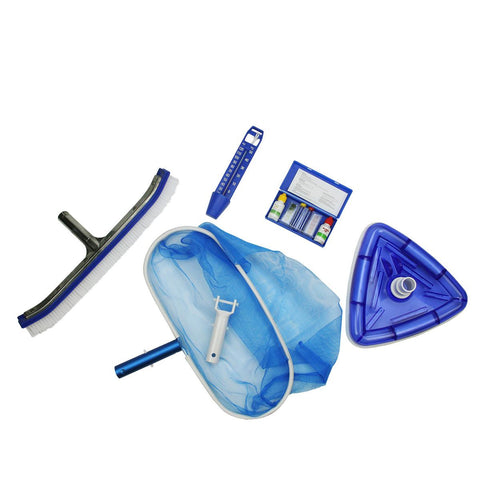 5-Piece Deluxe Swimming Pool Kit - Vacuum, Leaf Rake, Wall Brush, Thermometer and Test Kit