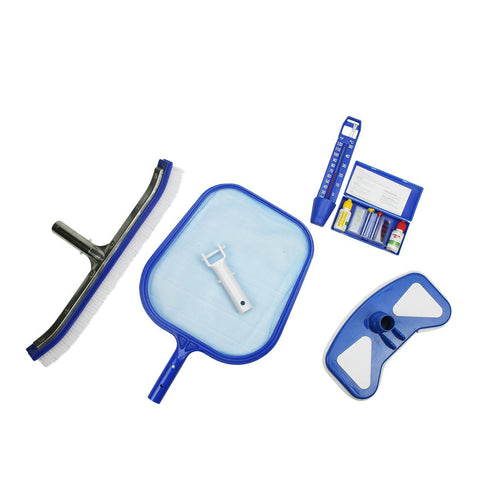 5-Piece Deluxe Swimming Pool Kit - Vacuum, Leaf Skimmer, Wall Brush, Thermometer and Test Kit