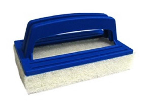 5.9" Blue Hand-Held Fine Grade Swimming Pool Wall and Floor Scrubber Pad with Molded Handle