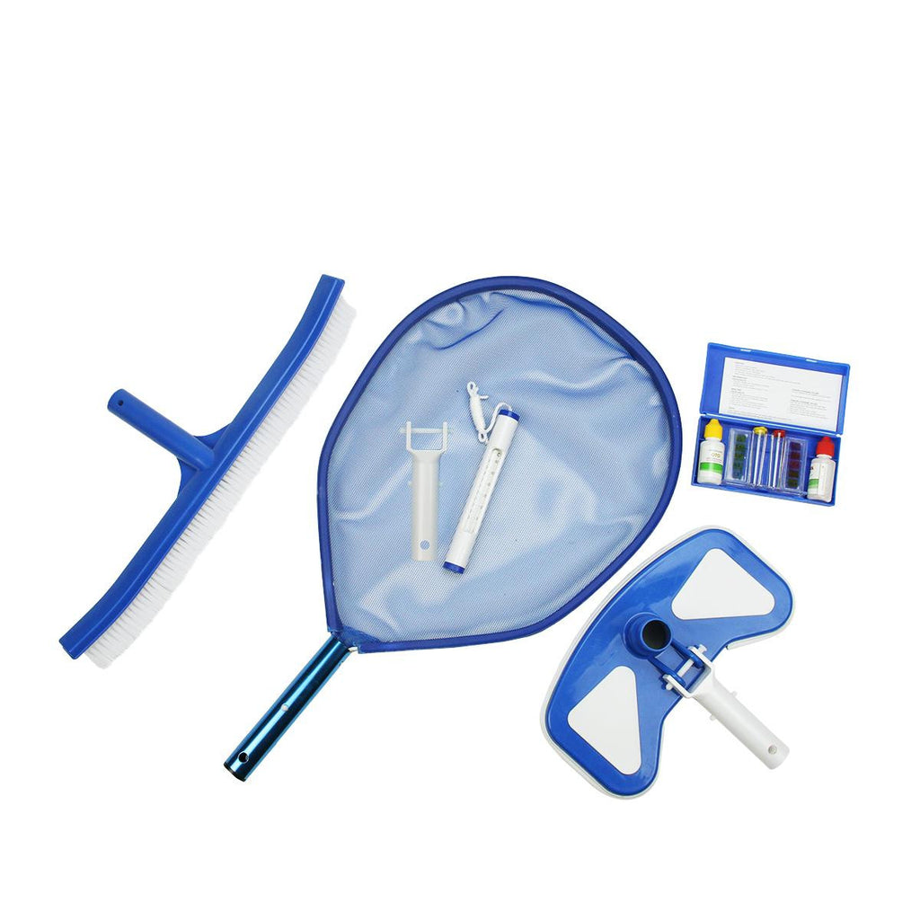 5-Piece Deluxe Swimming Pool Kit - Vacuum, Leaf Skimmer, Curved Brush, Thermometer and Test Kit