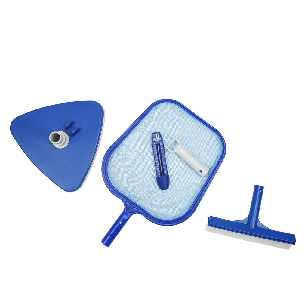 4-Piece Deluxe Swimming Pool Kit - Vacuum, Leaf Skimmer, Thermometer, and Wall Brush