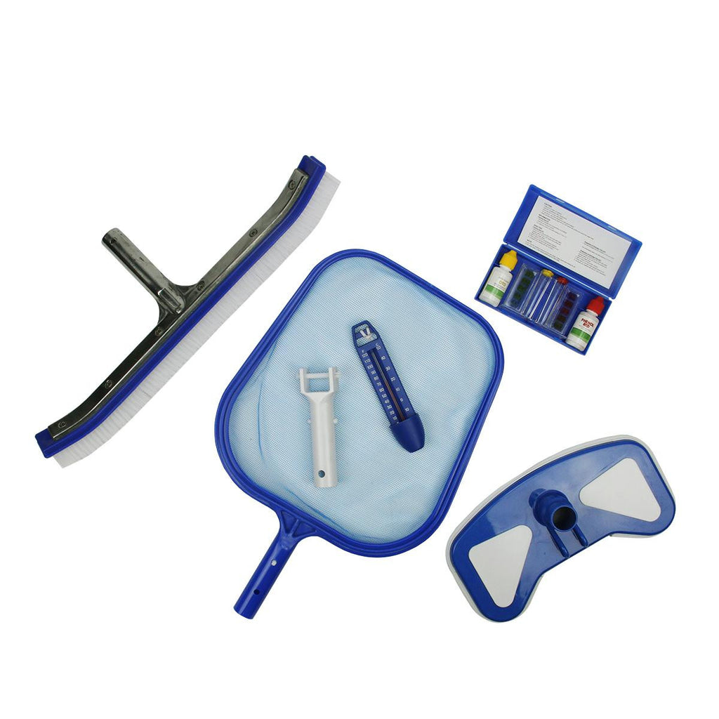 5-Piece Deluxe Swimming Pool Kit - Vacuum, Leaf Skimmer, Wall Brush, Thermometer and Test Kit